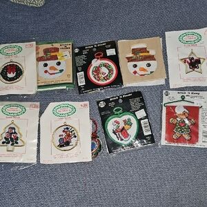 VINTAGE 7 Festive Cross Stitch KitS 80s Santa Wreath Snowman Train Craft Retro